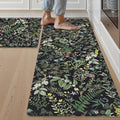 SHACOS Botanical Kitchen Rugs Set of 2 Spring Anti-Fatigue Kitchen Mats Black Green Leaf Cushioned Mats with Leaves Herb Greenery Farmhouse 17x27.5+17x47, Vintage Plants