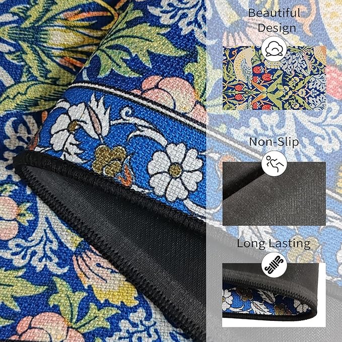 Blue Kitchen Rug Sets of 2, Vintage Floral Kitchen Mats for Floor Non Slip, Washable Cushioned Boho Bird Runner Rug for Kitchen Floor Laundry Desk Sink 17”x30“+17''x47''