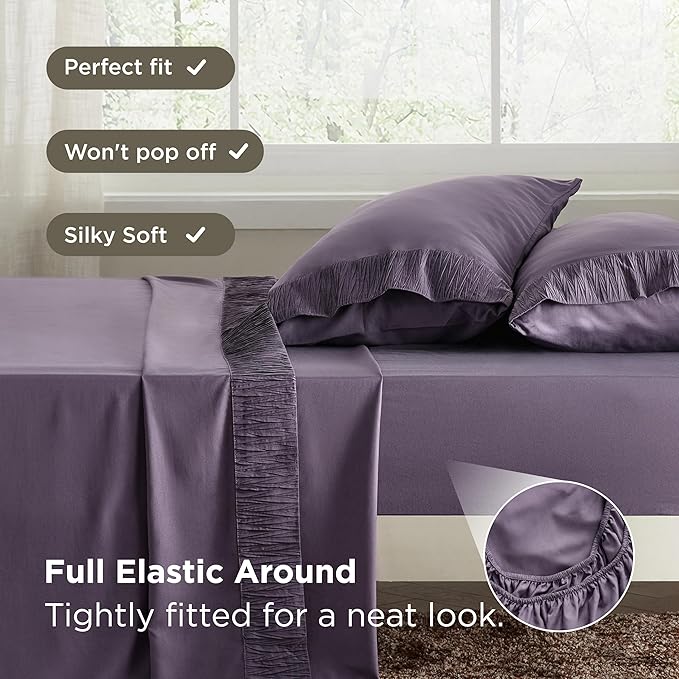 Bedsure Queen Sheet Set - 4 Pieces Soft Queen Size Sheets - Breathable & Cooling - Hotel Luxury - Easy Care Polyester Microfiber Bedding for Women, Men, Dusty Purple
