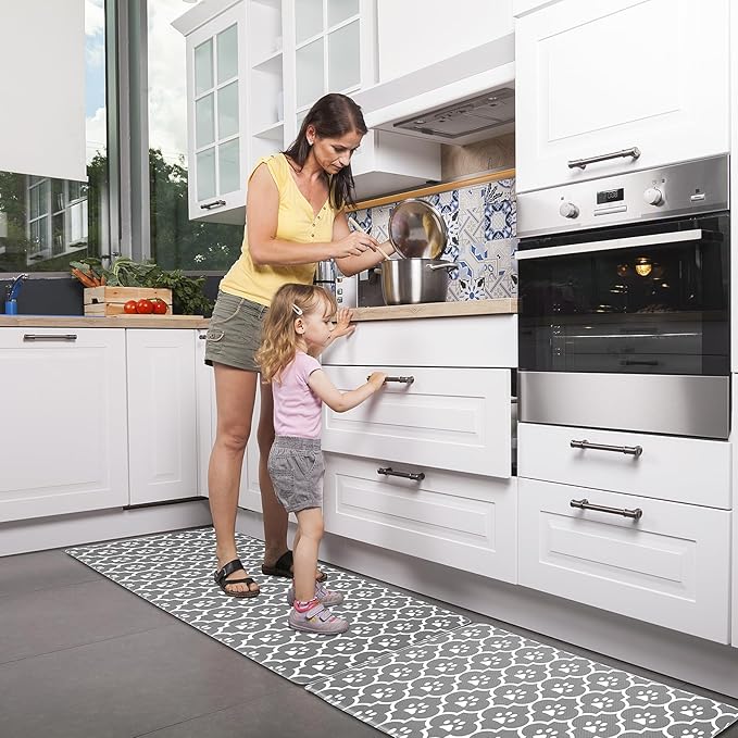 Grey Kitchen Mat Cushioned Anti-Fatigue Floor Mat, Waterproof Non-Skid Kitchen Mat and Rug Heavy Duty Comfort Standing Mat for Kitchen, Home, Office, Sink, Laundry, Puppy Paws
