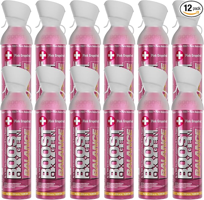 Boost Oxygen Large Balance Pink Grapefruit Aroma 10L Canister | Respiratory Support for Aerobic Recovery, Altitude, Performance & Health (12 Pack)