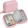 Zannaki Cute Pill Organizer for Purse with Two Removable 7-Day Pill Box, Travel PU Leather Pill Case, Portable Weekly Pill Container with Storage Bag to Hold Vitamins, Fish Oils, Supplements (Pink)
