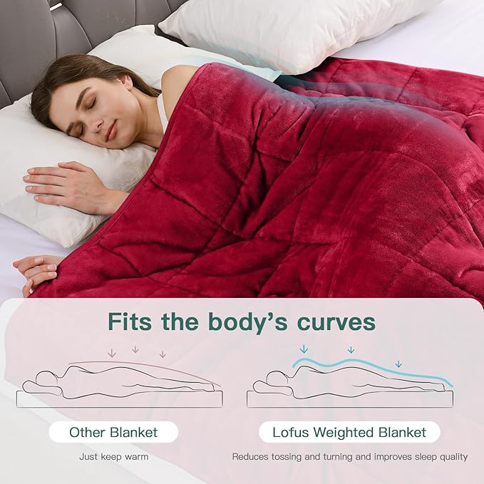 Lofus Weighted Blanket for Adults(20 lbs, 60" x 80"), Queen Size Heavy Blanket Machine Washable, Soft Weighted Blankets for Stress Relief and Sleep Promotion,Burgundy