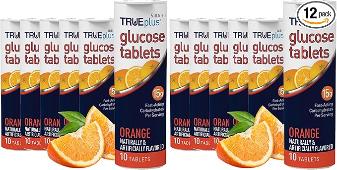 TRUEplus Glucose Tablets, Orange Flavor - 6X 10ct Tubes (Pack of 2)