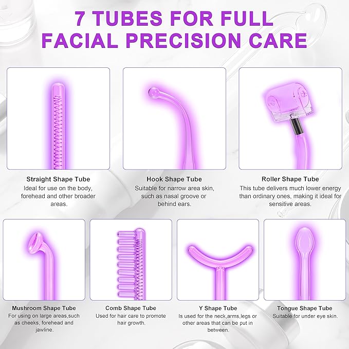 Hi Frequency Facial Care Tool Skin Tonning Device with 7 Electrode Tubes 2 Colors Options Elitzia ETSC640NP (Purple)