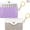 Tondiamo 2 Pack Birth Control Pill Case Holder PU Leather Pill Sleeve Packet 4.33 x 3 Inch Discreet Birth Control Pouch with Snap Closure Key Ring for Pills Card Organizer(Light Gray, Light Purple)