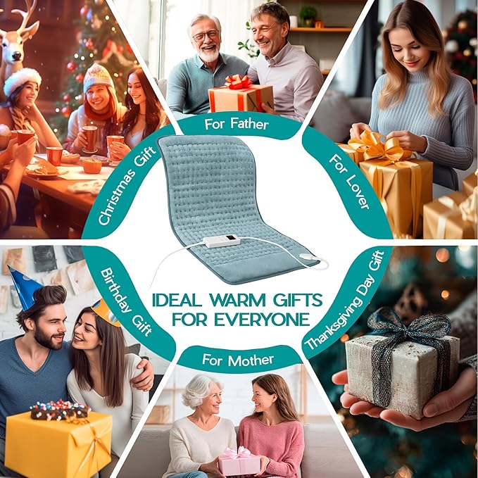 Heating Pad for Period Cramps, Heating Pad for Back/Neck/Shoulder Muscle Pain, 6 Heating&4 Timer Setting, Auto Shut Off, Dry/Moist Heat & Machine Washable, Gray Birthday Christmas Gifts for Women Mom