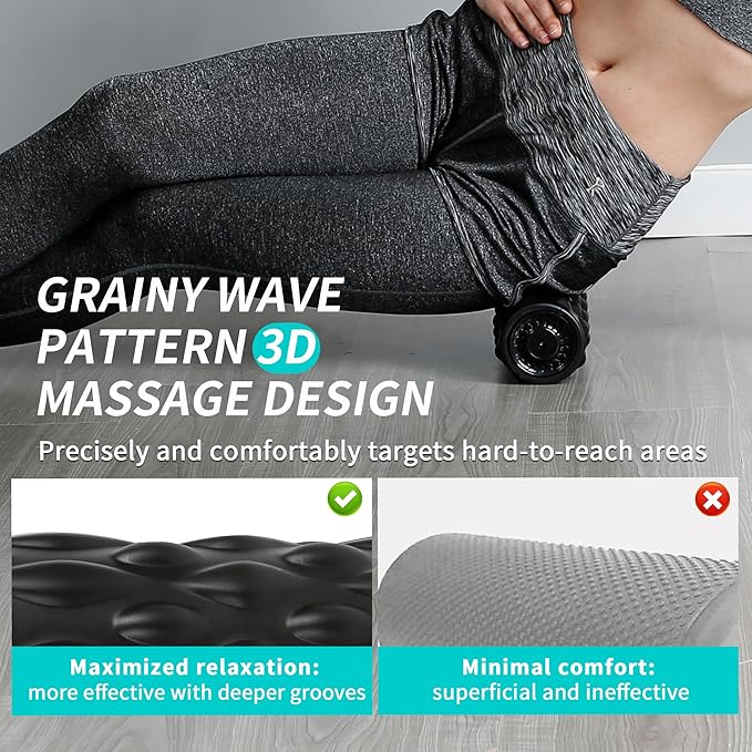 High-Density Vibrating Foam Roller Black with 4 Customizable Speeds for Deep Tissue Massage, Muscle Recovery and Pain Relief -Rechargeable with Portable Bag