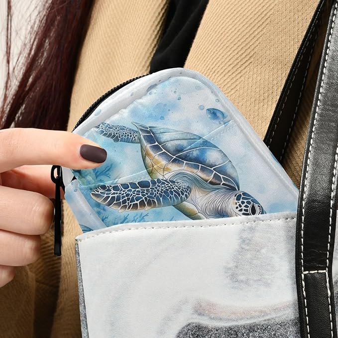 Fustylead Watercolor Sea Turtle and Coral Pill Organizers 2 Times A Day Pill Case Bag with Zipper Portable Weekly Pill Dispensers for Vitamin Supplement