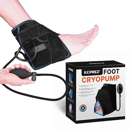 Koprez Foot CryoPump | Reusable Foot Ice Pack Wrap for Ankle, Heel, and Achilles Tendon Pain Relief | Universal Fit with Adjustable Compression Pump | Foot Ice Wrap for Athletes and Active Individuals