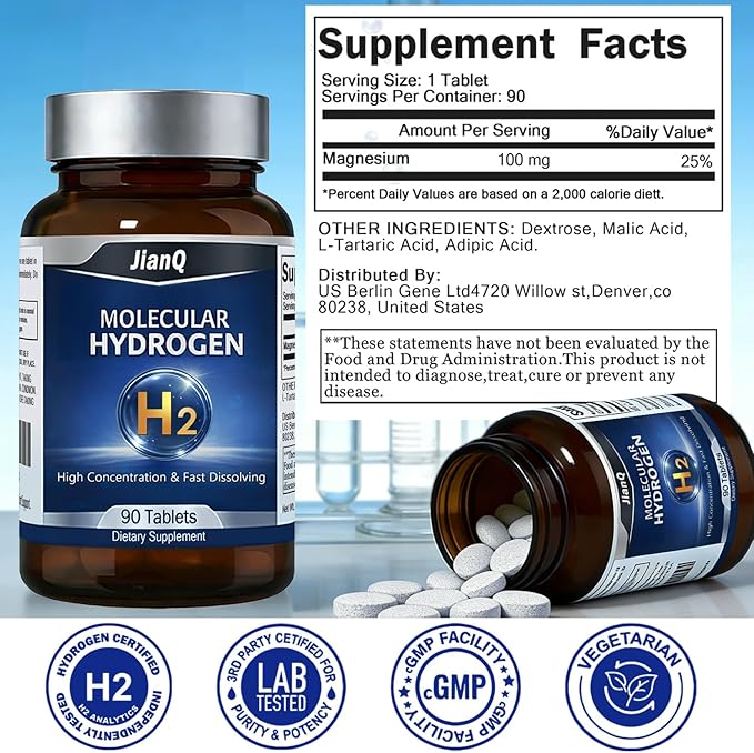 Hydrogen Water Tablets - Molecular Hydrogen Tablets for Drinking Water, Unflavored 12 PPM H2 Tabs with Magnesium - 90 Fast-Dissolve Tabs for Energy, Focus & Antioxidant Support