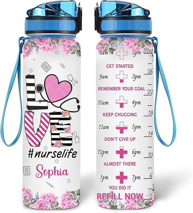 Hyturtle Personalized Love Nurse life 32oz 1Liter Motivational Water Bottle, Customized Water Bottle Funny Nurse, Gifts For Nurses Graduation|Appreciation Present For Women Coworkers