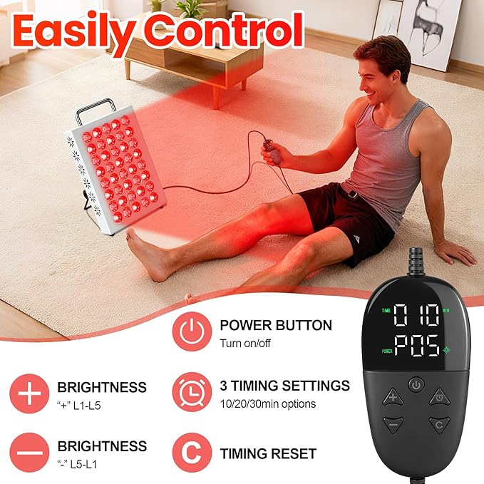 AearKing Red Light Therapy for Face and Body, 660nm & 850nm Near Infrared Red Light Therapy Panel with Adjustable Stand, Portable Dual Chip LED Red Light Therapy Lamp with Timer & 5 Brightness Levels