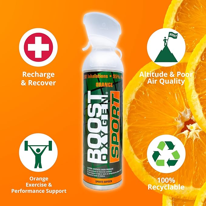 Boost Oxygen Large Sport Orange Aroma 10L Canister | Respiratory Support for Aerobic Recovery, Altitude, Performance & Health (1 Pack)