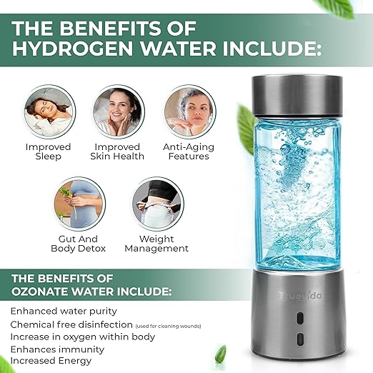 2025 Hydrogen Water Bottle Generator, Portable Hydrogen Water Generator with SPE/PEM Technology, 1500PPB Hydrogen & Oxygen Content, 420ml Hydrogen Water Ionizer Machine for Home Office & Travel