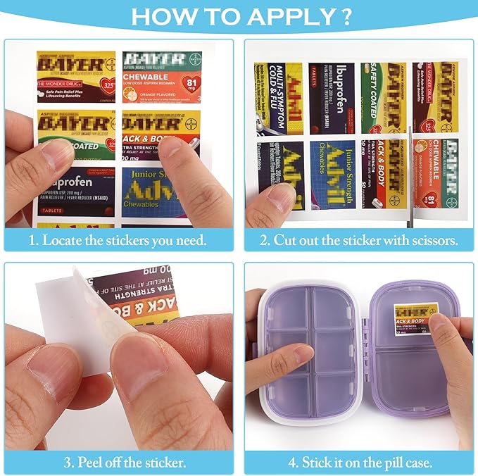 482Pcs Medicine Stickers for Pill Organizers, Quality Travel Daily Medication Organizer Stickers of Brands, 47 Sheets Pill Box Lables Stickers