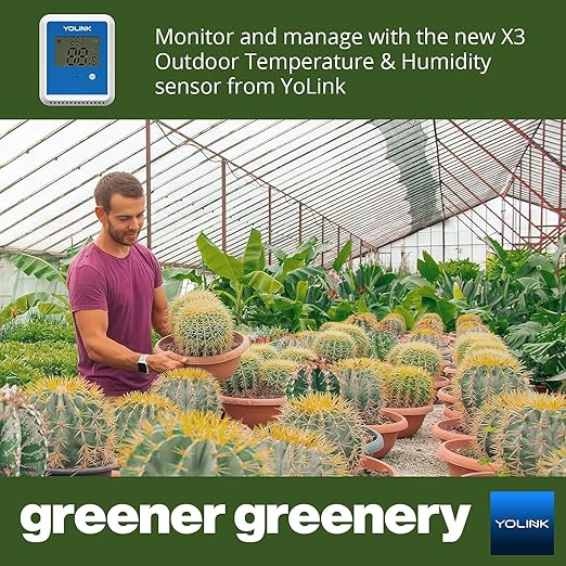YoLink X3 vesion Outdoor Temperature & Humidity Data Logger, Hygrometer, Thermometer, 1/4 Mile Range, 5+ Years Battery Life, Emails/Text/App Alerts, Alexa. Pet Cage, Freezer, Greenhouse. Hub Included