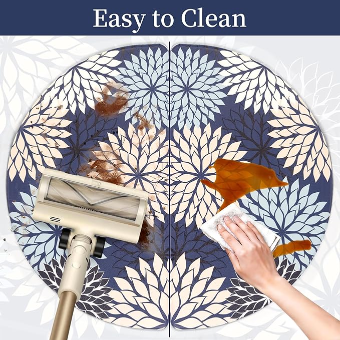 PVC Anti-Fatigue Semi Circle Kitchen Mats, Non-Slip Kitchen Rugs, Comfort Standing Runner Rug, Multipurpose Indoor Mats for Laundry, Office, Bedroom, Sink, Bathroom,Dark Blue,size18 x30