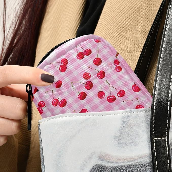 Pink Juicy Checkered Cherry Travel Pill Organizer Case Box Container Weekly Portable Vitamin Medicine Holder Storage Bag with Zipper Removable