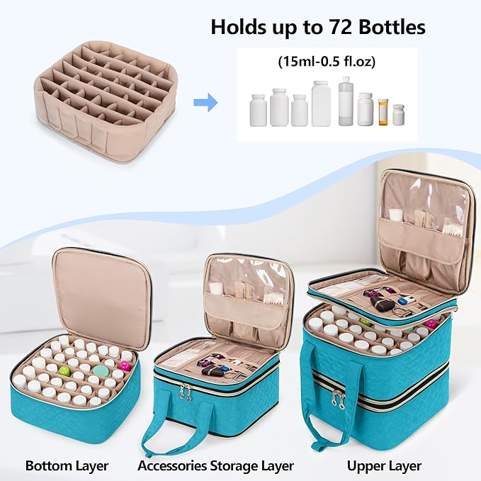 Yarwo Pill Bottle Organizer Storage Bag, 3 Layers Medicine Travel Case Empty with Demountable Design and Dividers for Pills, Potions, Vitamins and Emergency First Aid Supplies, Teal (PATENT DESIGN)