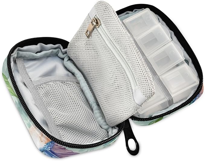 Travel Pill Case Hummingbird Birds and Flowers Weekly Small Pill Box 7 Day Pill Box Pill Organizer Bag