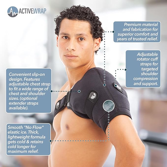ActiveWrap Shoulder Ice Pack Wrap, with 2 Reusable Heat & Ice Packs for Shoulder Pain Relief, Rotator Cuff Cold Therapy, Adjustable Compression Straps, Post-Surgery Must-Have, Small/Medium