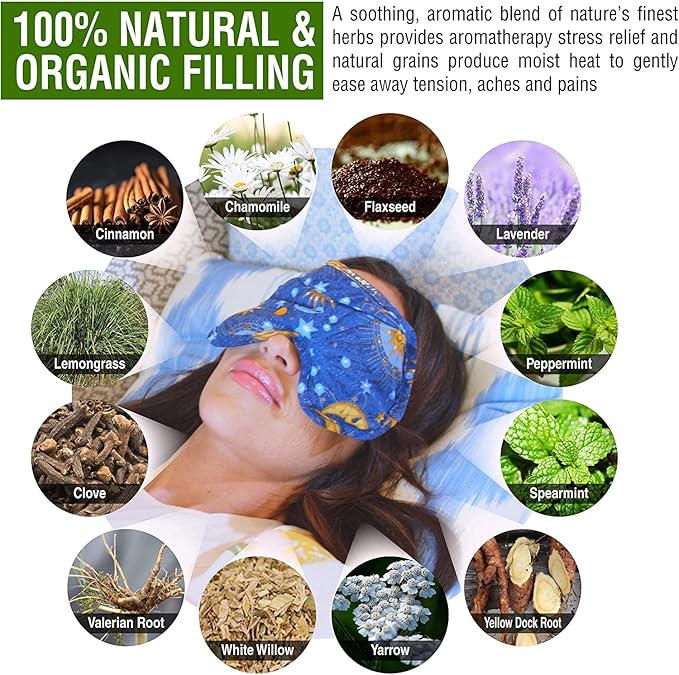 Nature's Approach Lavender Eye Pillow Mask with Herbal Aromatherapy Fill Freezer Safe and Microwavable for Hot and Cold Therapy