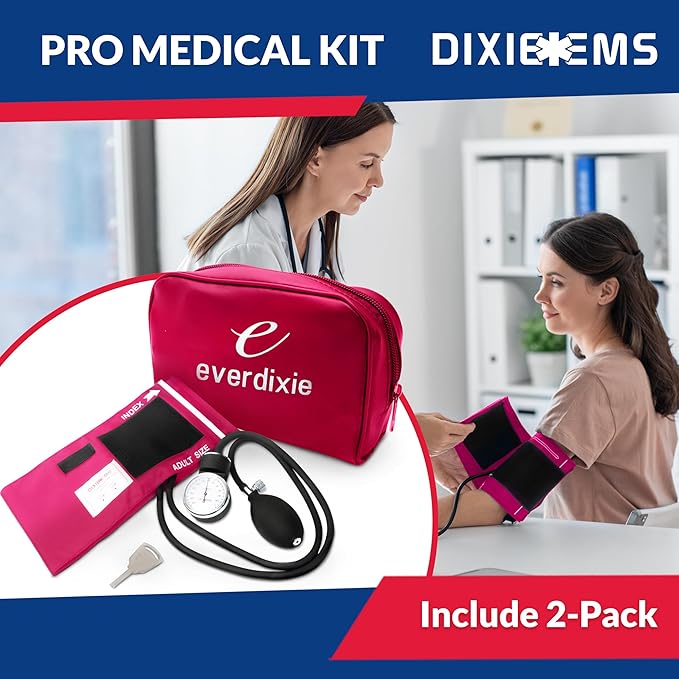 Deluxe Aneroid Sphygmomanometer Blood Pressure Monitor Set – 2-Pack – Adult Cuff, Carrying Case & Calibration Tool – High Contrast Dial for Accurate Readings – Portable & Durable Design – Pink