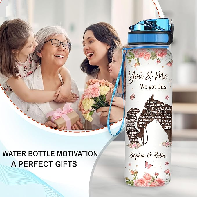 Hyturtle Personalized You And Me We Got This 32Oz Liter Motivational Water Bottle, Customized Name With Time Marker, Gifts For Couple Boyfriend Girlfriend Horse Lovers On Birthday, Mother's Day