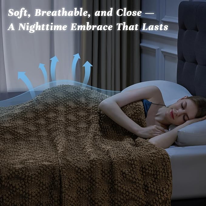 Knitted Weighted Blanket for Adult, Chunky Knit Weighted Throw for Sleep 60"*80" 15lbs, Cooling Breathable Machine Washable Fall Heavy Blanket for Room Decor (Beige, Queen)