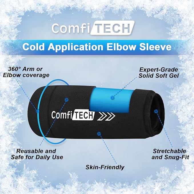 ComfiTECH Elbow Ice Pack Wrap, Multi-Use Ice Pack for Elbow, Arm, Knee and Calf, Flexible Ice Sleeve for Tennis Elbows, Golfers Arm, Muscle Relaxation, Medium
