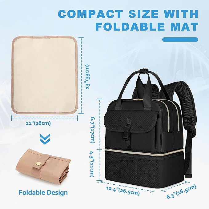Fasrom Medicine Travel Bag Backpack with Insulated Compartment & Waterproof Mat, Double Layer Pill Bottle Organizer for Prescription, Vitamins and Medical Supplies, Black (Empty Bag Only)