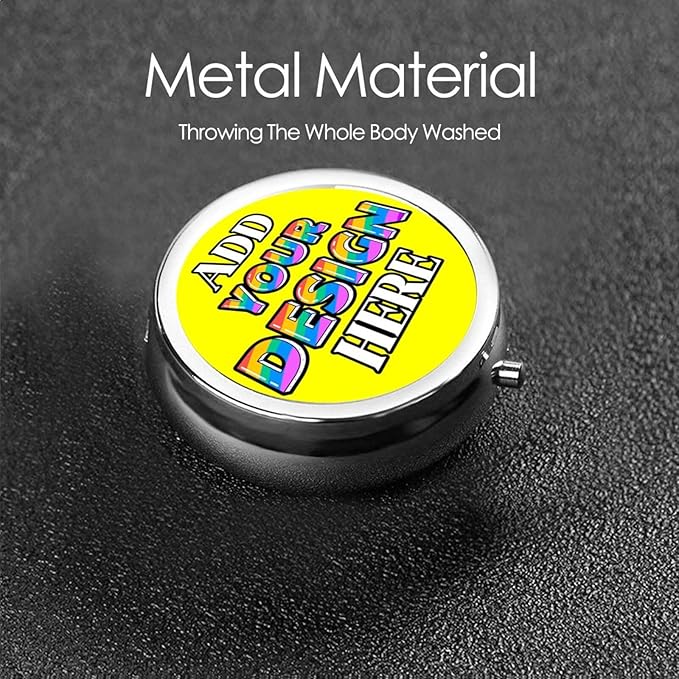 Custom Pill Organizer, Medicine Pill Box Case Container Travel Pill Holder Vitamin for Purse Med Wallet Portable Mini Pastillero Round, Yellow, Personalized Gifts