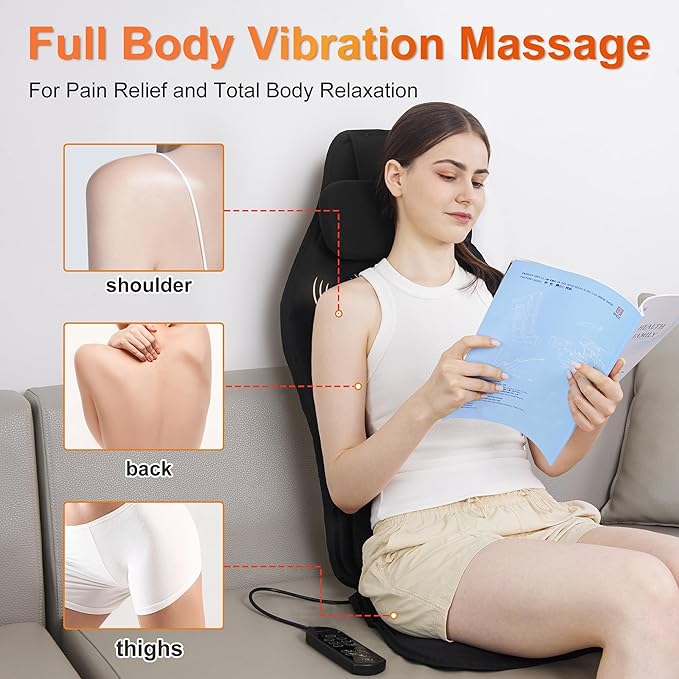 Massage Cushion with Heat, Back Massager for Chair with Cooling, Seat Massager for Office Chair, Vibration Chair Pad for Full Body Massage, Portable Seat Massager Cushion