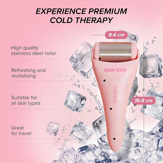 SKIN GYM IceCool Stainless Steel Ice Roller for Face – Cryo Facial for Puffiness & Redness Relief, Cold Face Roller to Tighten Pores & Soothe Skin