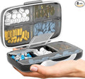 Travel Pill Organizer - Airtight Medicine Case for Traveling Portable Pharmacy Box with Labels Vitamin Container 8 Compartment Supplement Medication Holder Large Capacity Daily (Black)