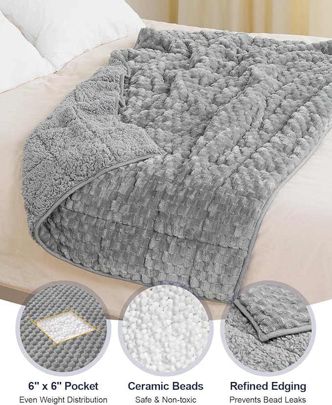 Super Soft Luxury Fleece Sherpa Weighted Blanket for Teens, 7lbs Small Weighted Lap Blanket for Adults, Turtle Shell Cozy Warm Throw for Winter, Compact Heavy Blanket for Better Sleep, Grey, 41"x60"