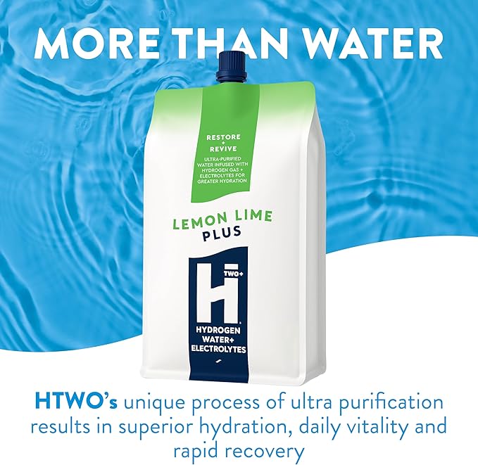 HTWO Plus Molecular Hydrogen Water with Electrolytes, Lemon Lime Flavor, Sugar Free Hydration Packets, 16.9oz 12 Pack, Energy Sports Drink, Performance & Recovery Support, Alternative to Hydrogenated Tablet - no Prep/Mess, 15 ppm