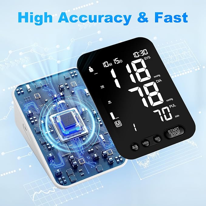 Blood Pressure Monitor Upper Arm BP Machine for Home Use Accurate Large Adjustable 8.7"-16.5" Cuff LCD Backlit Display with Carrying Bag, Black