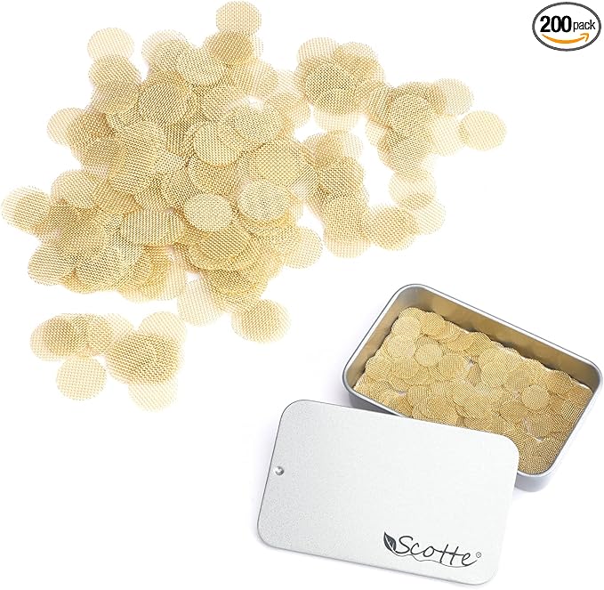 Scotte 200 pcs 3/8 Inch Brass Pipe Screens,9.5mm(0.375in) Metal Pipe Filter Screen with Storage Box