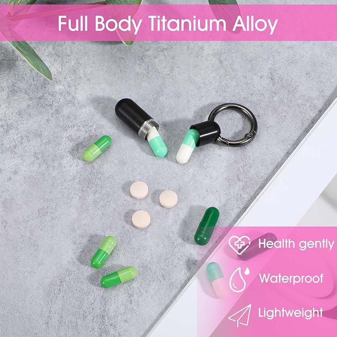 2 PCS Micro Keychain Pill Holder Small Pill Case Waterproof Medicine Organizer Tiny Pills Holder Bottle Portable Container with Keyring for Travel Outdoor Purse Pocket