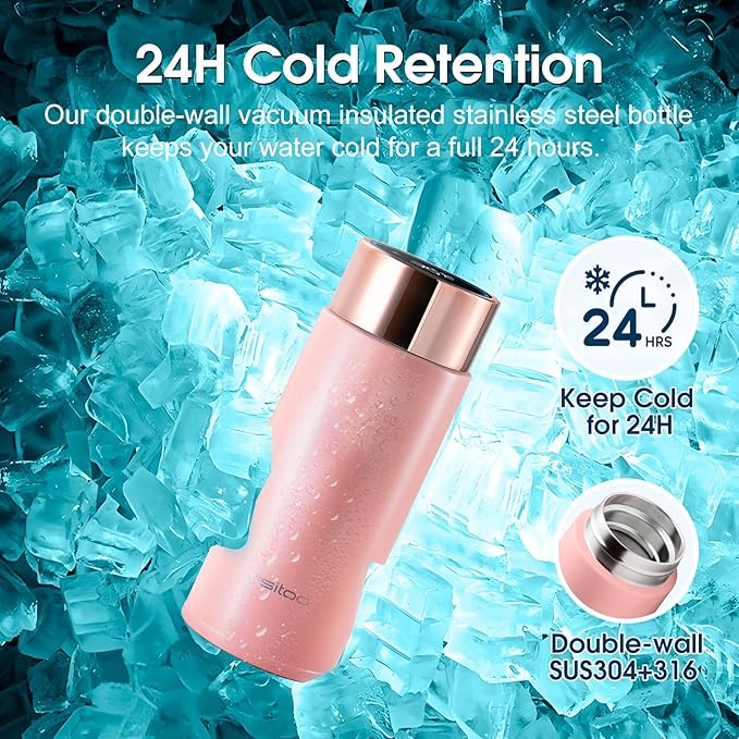 Vsitoo 8.5oz self-cleaning Mini Insulated Water Bottle,Stainless Steel Vacuum Flask,AI Self-Clean,30-Day Battery Life,BPA-Free,Perfect Small Water Bottle for Travel, Purse,Pink