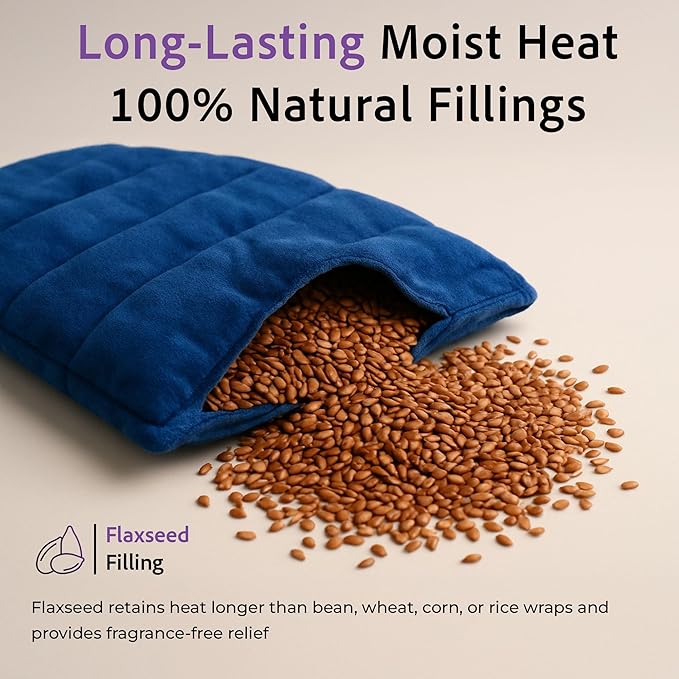 Microwavable Heating Pad for Back Pain Relief – Moist Heat Pack for Neck & Shoulders – Microwave Wheat Bag with Long Ties – Reusable Hot Cold Therapy Wrap for Cramps, Stress & Muscle Relaxation XL 71”
