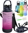 1/2 Gallon Water Bottle with 74.3 oz Capacity - Motivational Time Markers for Daily Hydration Goals - Leakproof BPA Free Tritan with Removable Straw