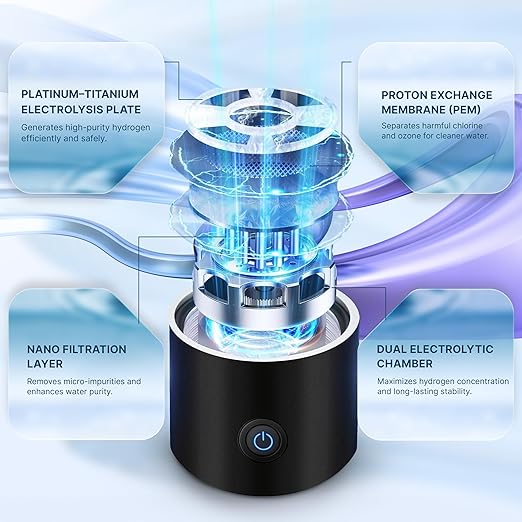 Hydrogen Water Bottle Generator - Molecular Water Machine Ionizer Up to 3000 PPB & SPE/PEM Technology, Kangen Smart Water Bottle and Boosted Oxygen