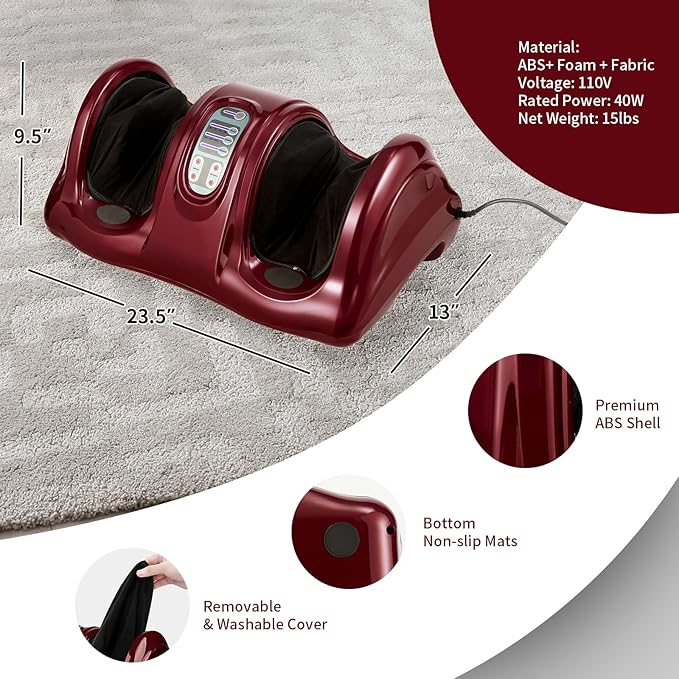 Giantex Shiatsu Foot Massager Machine, Deep Kneading Rolling Massage for Feet, Leg Calf Ankle, Electric Massager w/Remote, 4 Massage Modes, Burgundy