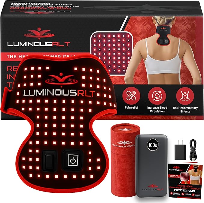LuminousRLT Red Light Therapy Neck Wrap – Flexible LED Light Device with Red & Near-Infrared LEDs (660nm & 850nm), 84 LEDs, Auto Shut-Off, Adjustable Fit