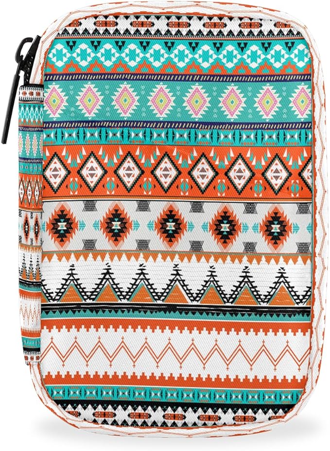 Aztec Western Ethnic Pill Box Small Travel Organizer 7 Day Weekly Geometric Medicine Case Cute Compact Size Vitamin Container Portable Pill Holder Bag with Zipper