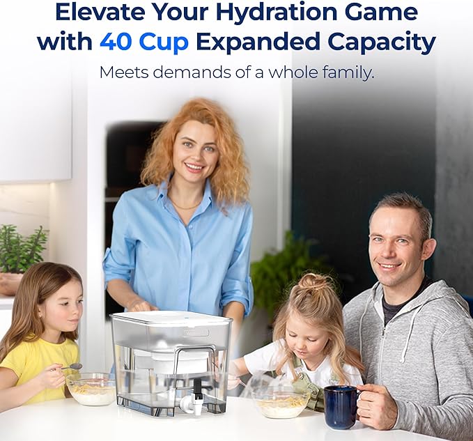 Waterdrop 40 Cup Dual Filter Dispenser, 8X Faster Filtration, 400-Gallon Lifespan, Water Filter Dispenser for Home/Office, 2 Built-in Filters, 10X Longer Lifetime, Reduces Chlorine, PFOA/PFOS, White