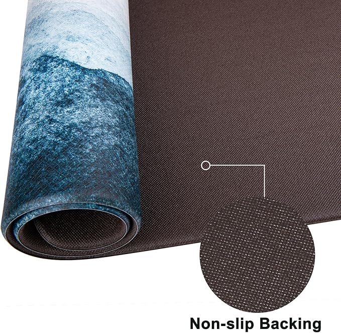 QIYI Floor Comfort Mat 1 Piece Kitchen Rug Leather Waterproof Oil Proof Runner Non Skid Laundry Long Standing Mat Anti Fatigue Foam Cushioned Doormat 17" W x 47" L - Blue and White Watercolor Mountain